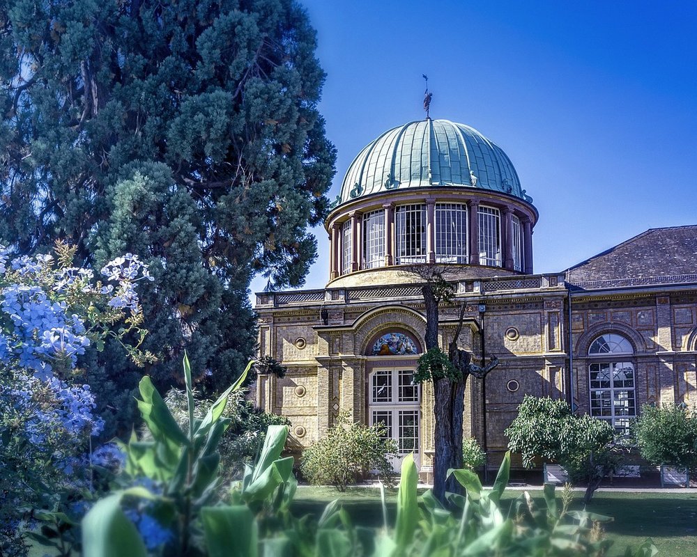 Das historische Gewächshaus im Botanischen Garten Karlsruhe mit seiner markanten Kuppel.