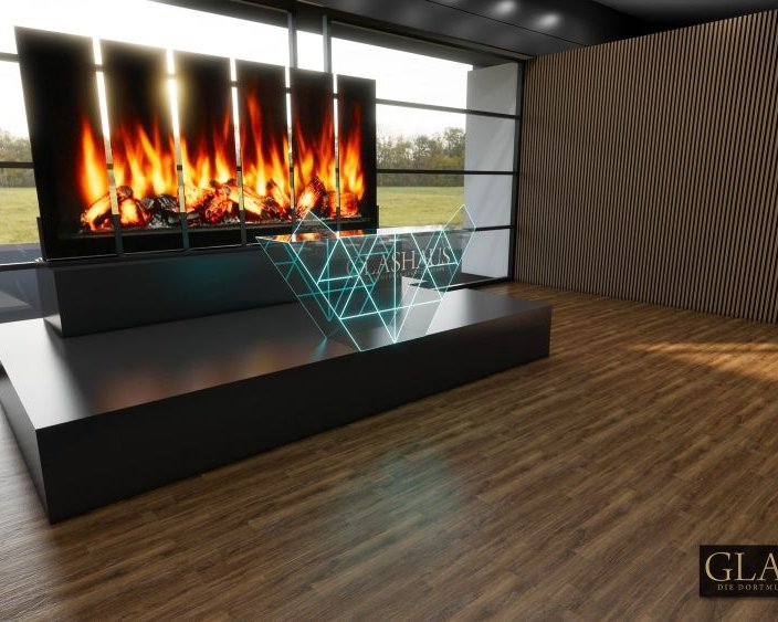 Moderne Kaminlounge im Glashaus Dortmund mit stilvoller Einrichtung und Blick ins Grüne