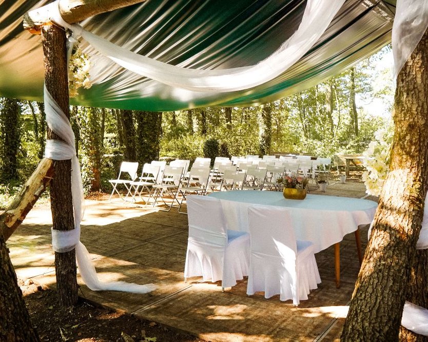 Freie Trauung im TrauWald des Hotel Sportalm Gipfelglück in Lüdenscheid unter Bäumen im Grünen