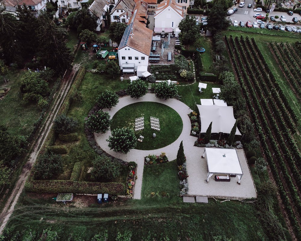 Luftaufnahme vom NETTS Landhaus in Gimmeldingen.