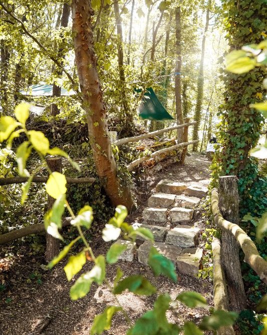 Fußweg mitten durch den Wald zur Lichtung für die freie Trauung in Lüdenscheid